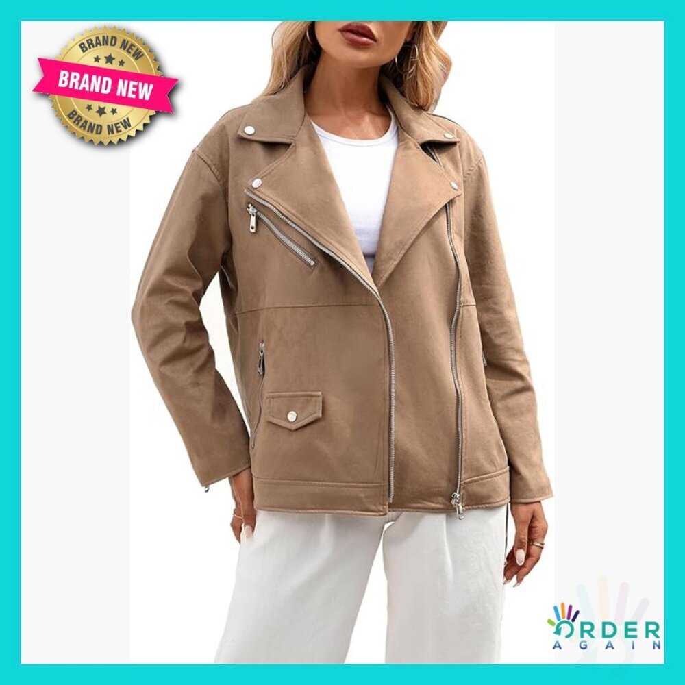 Faux Leather Moto Jacket Vintage Biker Style Long Sleeve Zipper Casual